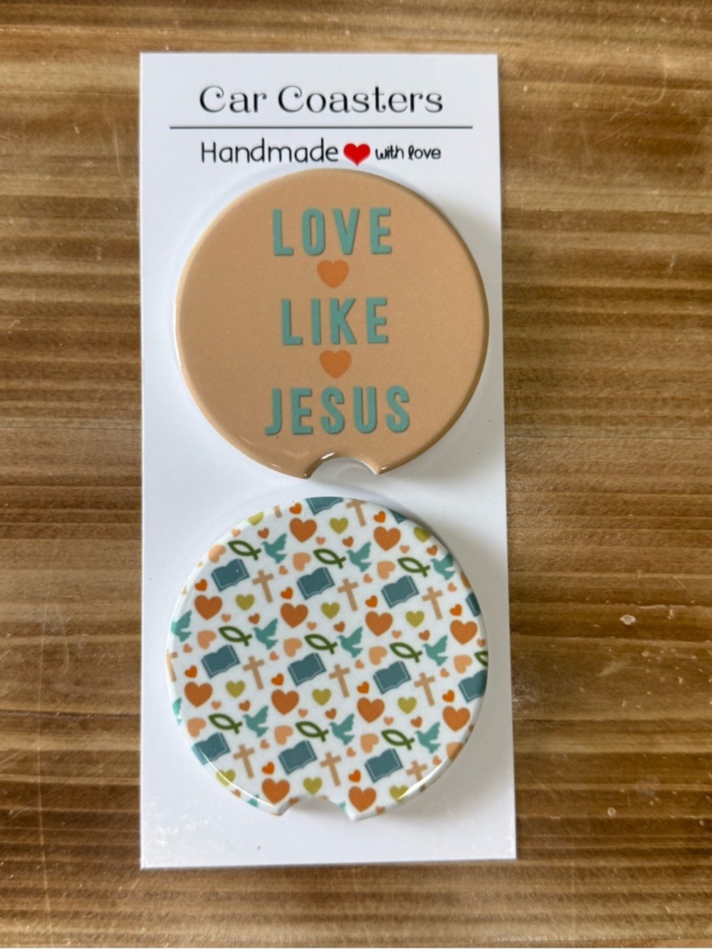 Love Like Jesus Ceramic Car Coasters (2 pack)
